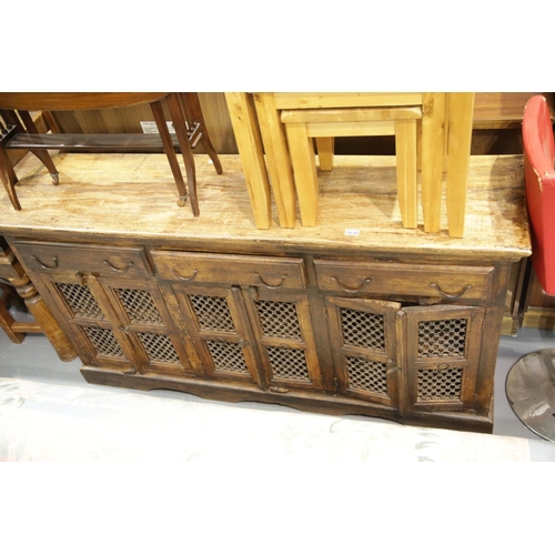 1638 - Continental hardwood and wrought iron sideboard of cupboard and drawers, L: 173 cm.  This lot is not... 