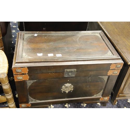 1670 - Oriental style dark wood chest with brass mounts. This lot is not available for in-house P&P.