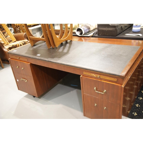 1671 - 1960's partners desk with black leatherette top by H Baldock & Sons, Liverpool, 153 x 93 x 73 cm. Th... 