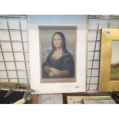 1741 - Antique colour engraving of the Mona Lisa, after Da Vinci, 40 x 53, unframed. P&P Group 2 (£18+VAT f... 