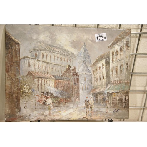 1736 - Carol Burnett oil on canvas, Parisian street scene, signature indistinct, 41 x 30 cm. This lot is no... 