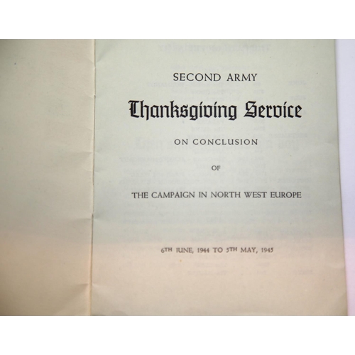 1041 - British WWII Second Army order of service for Thanksgiving, dated 1945 by inscription verso. P&P Gro... 
