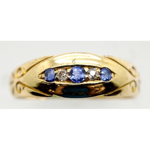 1652 - Ladies antique gold, sapphire and diamond ring, size P, 3.2g. P&P Group 1 (£14+VAT for the first lot... 