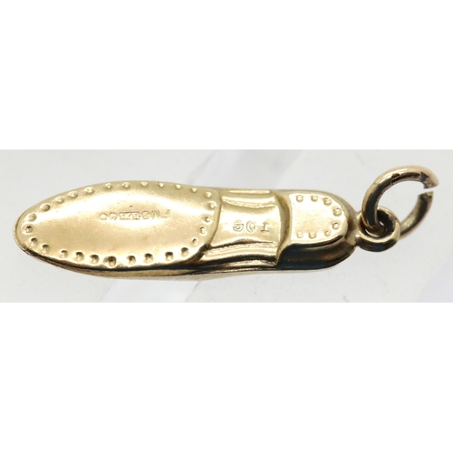 1642 - Vintage 1970s 9ct gold shoe charm. P&P Group 1 (£14+VAT for the first lot and £1+VAT for subsequent ... 