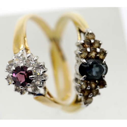 1645 - Two unmarked yellow metal stone set rings, size P. P&P Group 1 (£14+VAT for the first lot and £1+VAT... 