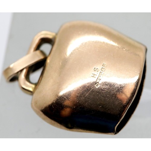 1614 - Vintage 9ct gold cowbell charm. P&P Group 1 (£14+VAT for the first lot and £1+VAT for subsequent lot... 