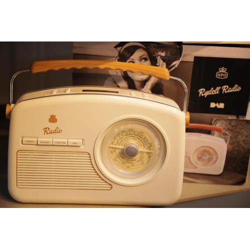 143 - Boxed cream GPO Rydell DAB and FM radio and alarm clock, powered by mains and batteries. P&P Group 2... 