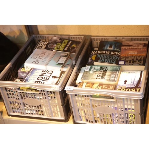 237 - Two boxes of paperback books in very good condition including Peter James, Henning Mankell and Peter... 