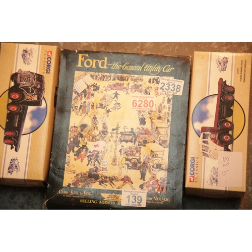 139 - Corgi Ford General Utility Car Collection and two boxed Dinky trucks. P&P Group 2 (£18+VAT for the f... 