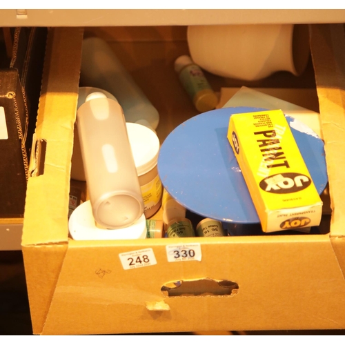 248 - Box of unglazed pottery items, a potters wheel and glazes. This lot is not available for in-house P&... 