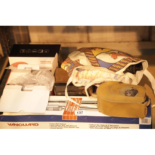 137 - Shelf of mixed cameras and associated equipment. This lot is not available for in-house P&P