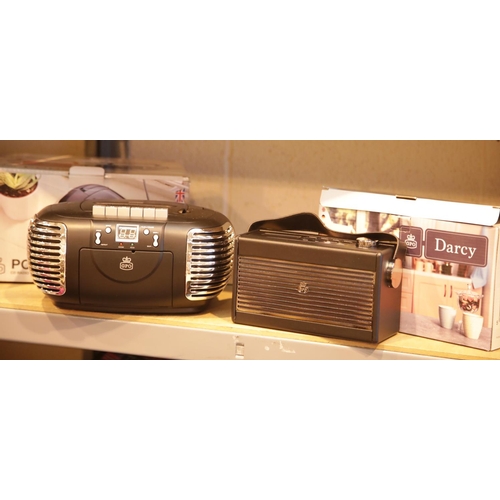 243 - Black GPO PCD299 retro portable boombox CD, radio and cassette player; black GPO Darcy portable anal... 