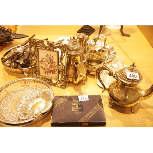 276 - Collection of silver plate including trays and teapots. This lot is not available for in-house P&P