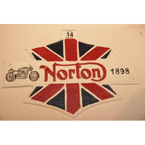 14 - Cast iron Norton 1898 sign, 29 x 20 cm. P&P Group 2 (£18+VAT for the first lot and £2+VAT for subseq... 