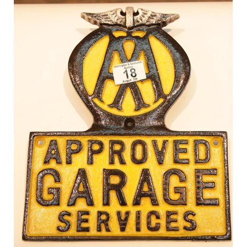 18 - Cast iron AA Approved Garage Services sign, 28 x 22 cm. P&P Group 2 (£18+VAT for the first lot and £... 