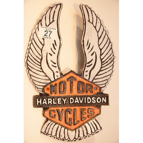27 - Cast iron Harley Davidson wings sign, 29 x 20 cm. P&P Group 2 (£18+VAT for the first lot and £2+VAT ... 