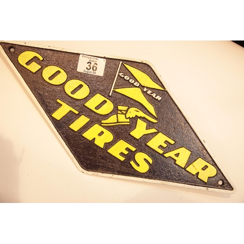 36 - Cast iron Good Year Tires sign, 40 x 18 cm. P&P Group 2 (£18+VAT for the first lot and £2+VAT for su... 