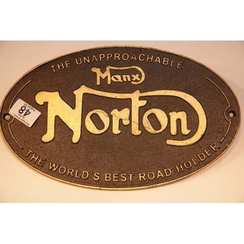 48 - Cast iron Manx Norton sign, 33 x 20 cm. P&P Group 2 (£18+VAT for the first lot and £2+VAT for subseq... 