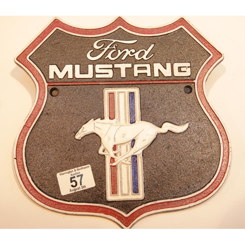 57 - Cast iron Mustang shield sign, 25 x 24 cm. P&P Group 2 (£18+VAT for the first lot and £2+VAT for sub... 