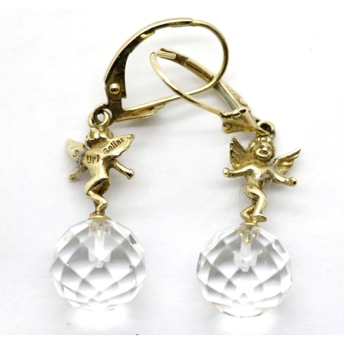 1135 - Pair of 9ct gold crystal set pixie earrings, 4.1g. P&P Group 1 (£14+VAT for the first lot and £1+VAT... 