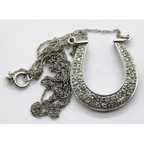1139 - 9ct white gold diamond set horseshoe pendant necklace, L: 2cm 2.0g. P&P Group 1 (£14+VAT for the fir... 