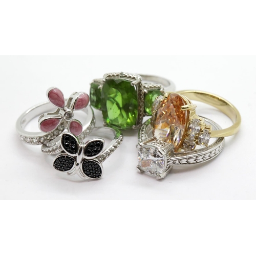 1140 - Five modern stone set silver rings, Various sizes. P&P Group 1 (£14+VAT for the first lot and £1+VAT... 
