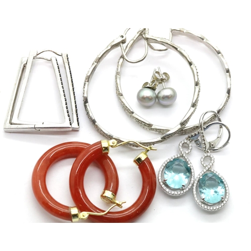 1142 - Five pairs of silver earrings, most stone set. P&P Group 1 (£14+VAT for the first lot and £1+VAT for... 
