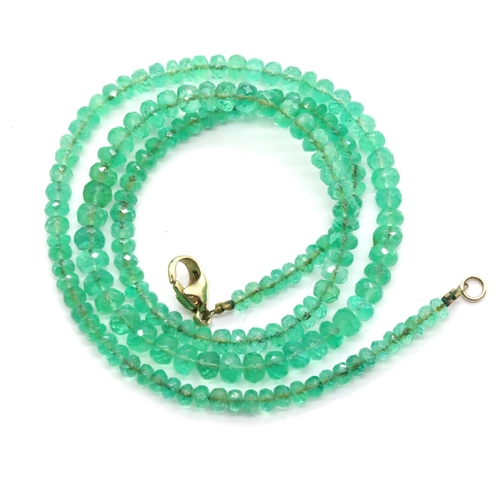 1145 - Columbian emerald necklace of approximately 50.0cts, with a 14ct gold clasp and certificate. P&P Gro... 