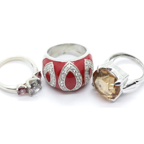 1132 - Three silver stone set rings, various sizes 27.0g. P&P Group 1 (£14+VAT for the first lot and £1+VAT... 