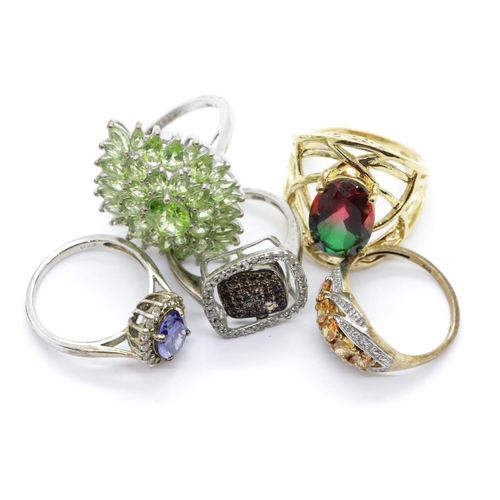 1146 - Five modern stone set silver rings, various sizes. P&P Group 1 (£14+VAT for the first lot and £1+VAT... 