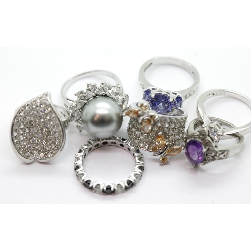 1150 - Seven modern silver stone set rings, various sizes. P&P Group 1 (£14+VAT for the first lot and £1+VA... 