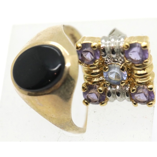1164 - 9ct gold mis-shapen onyx set signet ring, 3.3g, and a 14ct single stone set earring, 3.2g. P&P Group... 