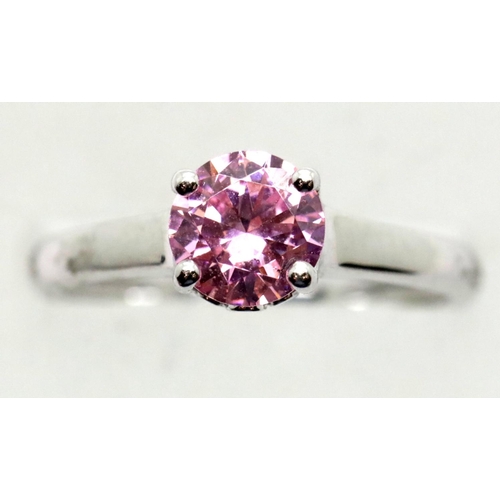 1165 - 14ct white gold pink stone solitaire ring, size P, 2.5g. P&P Group 1 (£14+VAT for the first lot and ... 
