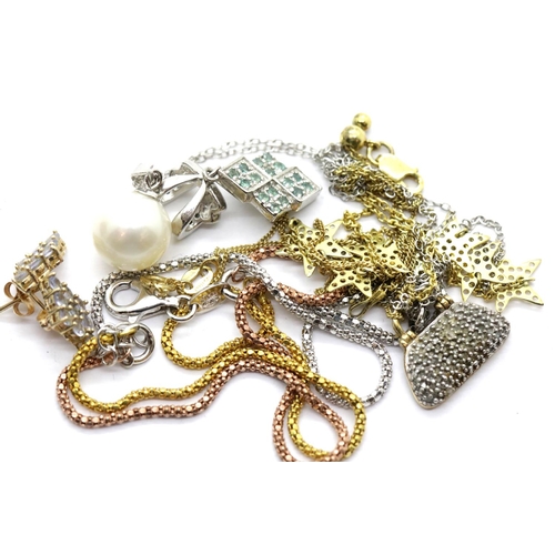 1156 - Pair of 10ct gold stone set earrings, 1.3g, and various silver chains and pendants. P&P Group 1 (£14... 