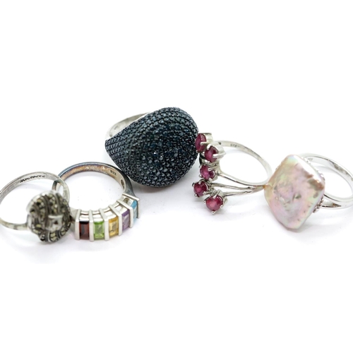 1175 - Five silver rings, mainly stone set, varying sizes. P&P Group 1 (£14+VAT for the first lot and £1+VA... 
