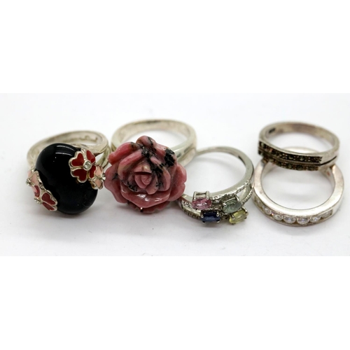 1183 - Five silver rings, mainly stone set, varying sizes. P&P Group 1 (£14+VAT for the first lot and £1+VA... 