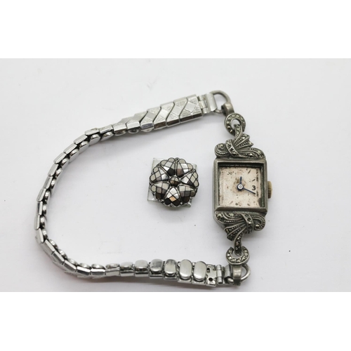 1298 - Rolex Tudor ladies marcasite wristwatch with jewel glued to crystal.  P&P Group 1 (£14+VAT for the f... 