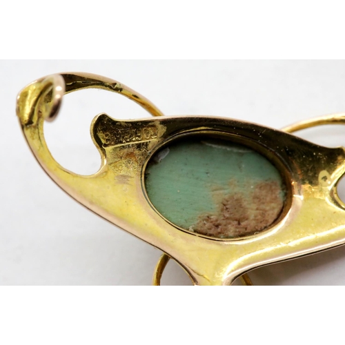 1149 - Edwardian Art Nouveau brooch set with turquoise, presumed 15ct gold. P&P Group 1 (£14+VAT for the fi... 