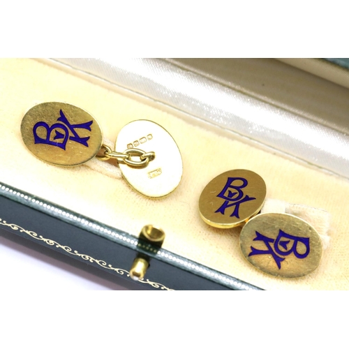 1030 - Pair of 18ct yellow gold gents cufflinks marked BK, C & F maker, 15.0g. P&P Group 1 (£14+VAT for the... 