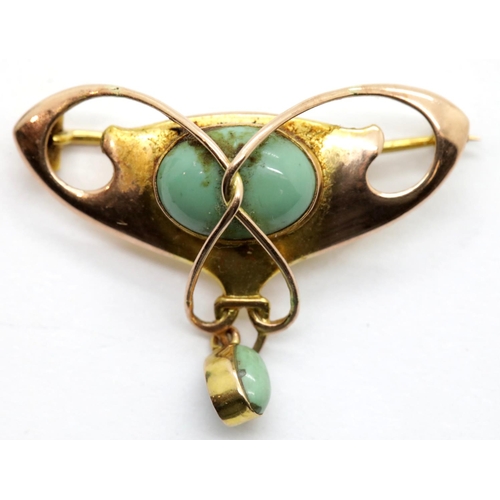 1149 - Edwardian Art Nouveau brooch set with turquoise, presumed 15ct gold. P&P Group 1 (£14+VAT for the fi... 