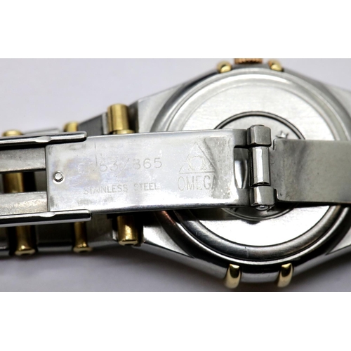 1176 - Ladies stainless steel and 18ct gold Omega Constellation with mother of pearl and diamond dial, stai... 