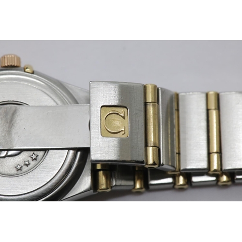 1176 - Ladies stainless steel and 18ct gold Omega Constellation with mother of pearl and diamond dial, stai... 