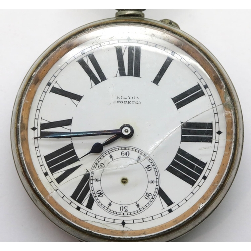 1183 - White metal Goliath pocket watch. P&P Group 1 (£14+VAT for the first lot and £1+VAT for subsequent l... 