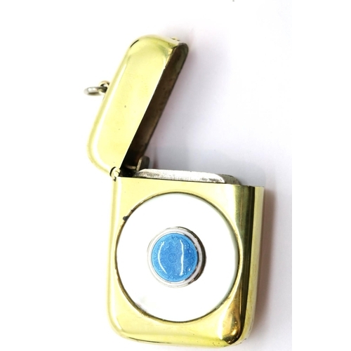 1045 - Gold plated vesta case with enamel and mother of pearl decoration. P&P Group 1 (£14+VAT for the firs... 