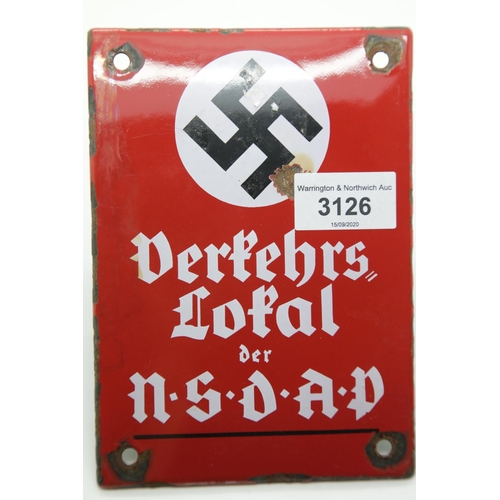 3126 - German Third Reich type enamelled metal plaque, 17 x 12 cm. P&P Group 1 (£14+VAT for the first lot a... 