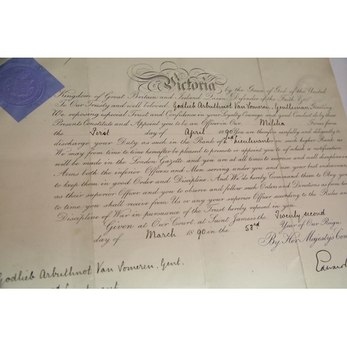 3031 - Victoria, a military commission signed by Queen Victoria upper-left, appointing Godlieb Arbuthnot Va... 