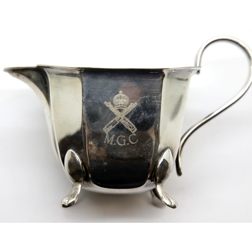 3128 - British WWI Machine Gun Corps Officers Mess Silver Plated Cream Jug. P&P Group 2 (£18+VAT for the fi... 