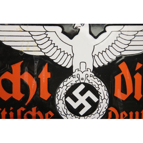 3135 - German WWII  large enamelled metal NSDAP message board, 66 x 82 cm. Not available for in-house P&P.