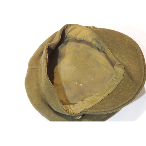 3197 - British WWI type olive green soft trench cap with Lancashire Fusiliers Egypt badge. P&P Group 1 (£14... 