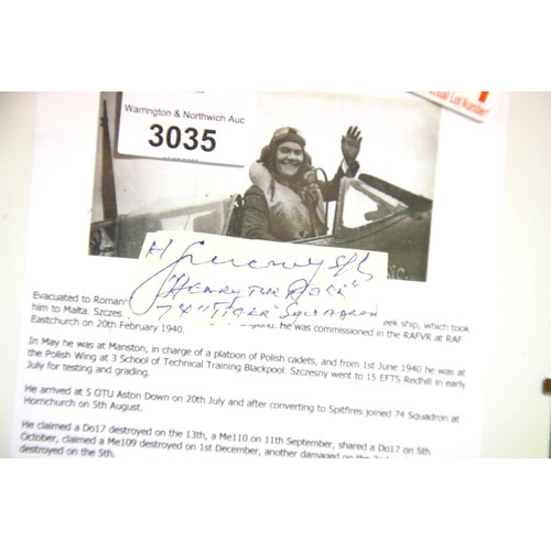 3035 - Battle of Britain, Henryk Szczęsny VM DFC (Polish, 1909 – 1996) signature on paper with write-up. Po... 